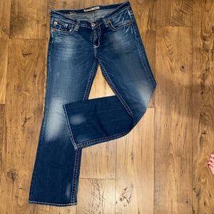 Big Star Casey K Jeans Womens Size 32R Blue Denim Flap Pockets Low Rise Distress